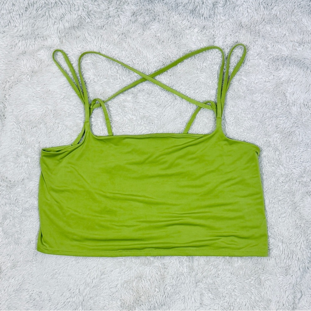 Express Bright Green Spandex Cropped Top with Crisscrossed Back